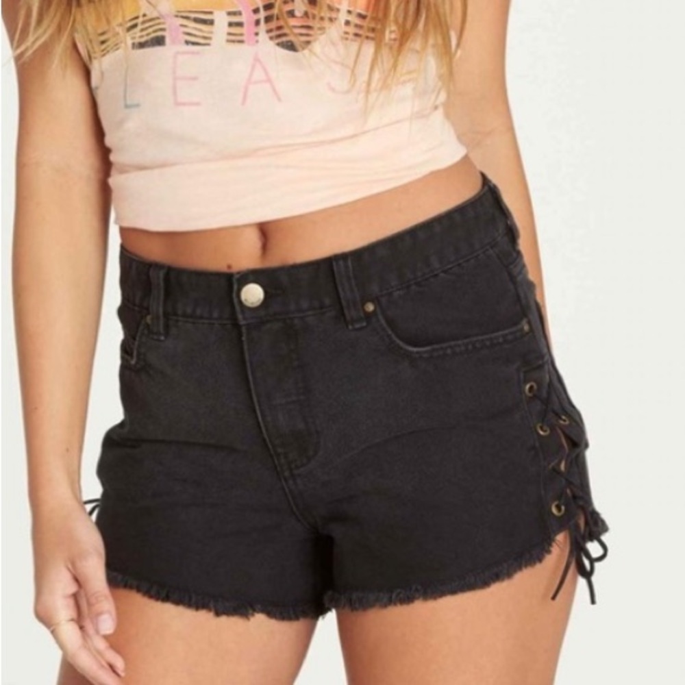 High-Rise Lace-Up Black Denim Women’s Shorts